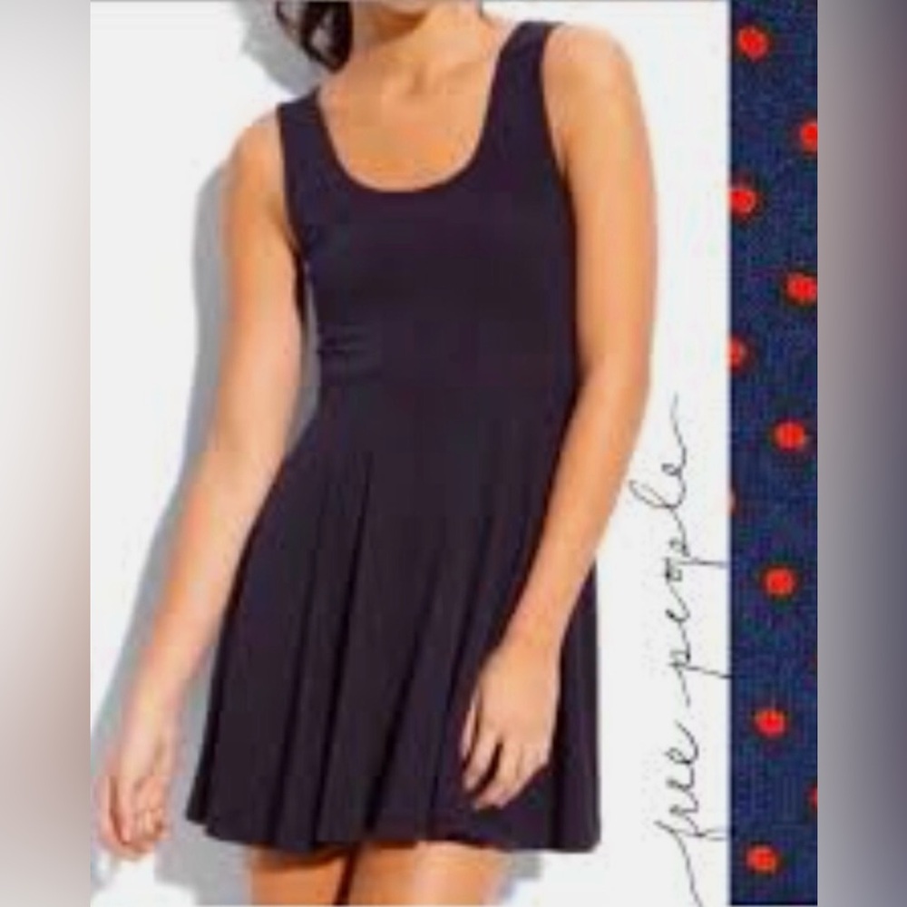 Free People Navy Skater Dress with Red Polka Dots
